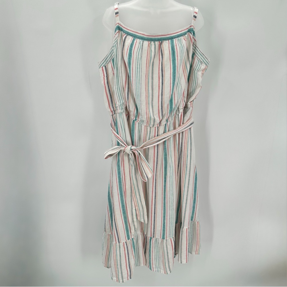 Lane Bryant Dress Womens 28 Linen Blend Stripes Plus Size Sundress Belted NEW